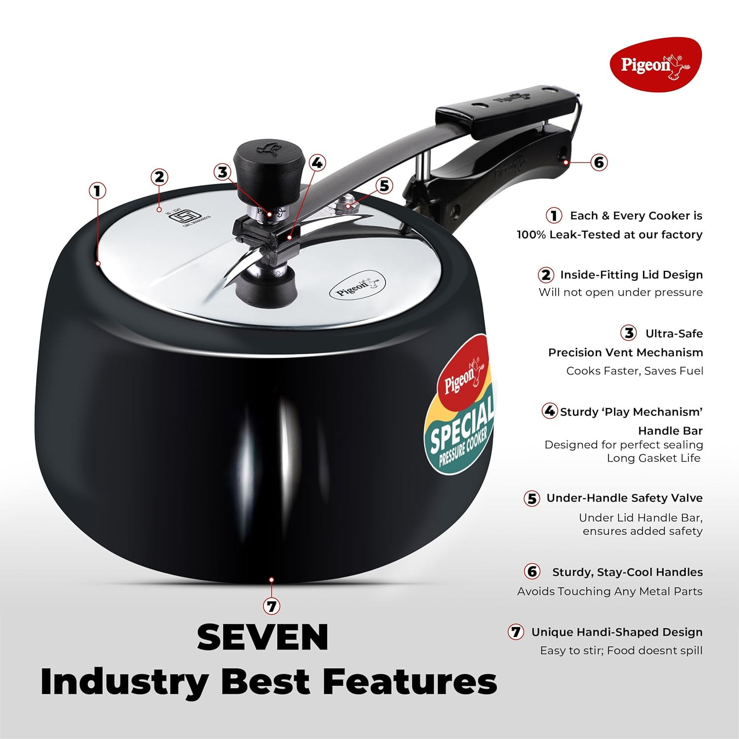 Pigeon by Stovekraft 3 Litre Special Plus Hard Anodised Inner Lid Induction Base Pressure Cooker Black BIS Certified