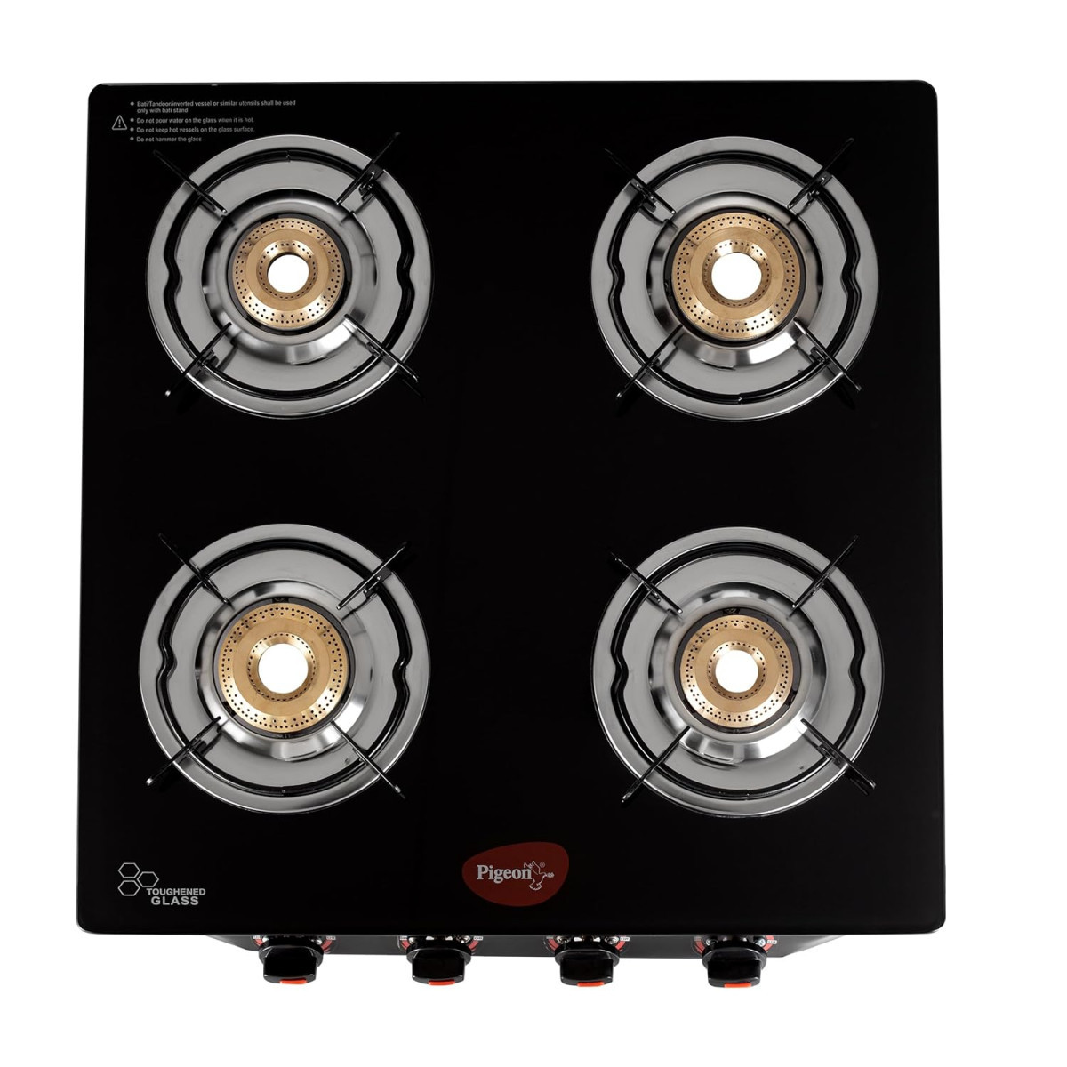 Pigeon by Stovekraft Aster Gas Stove 4 Burner with High Powered Brass Burner Gas Cooktop with Glass Top