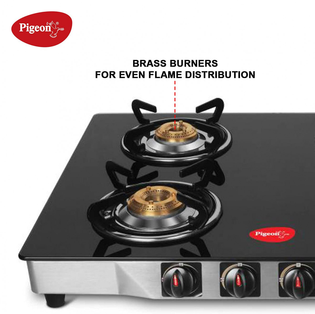 Pigeon by Stovekraft Blaze Gas Stove with High Powered 4 Brass Burner Glass Cooktop