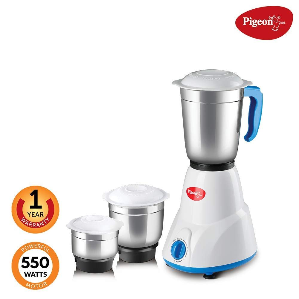 Pigeon by Stovekraft Gusto 550 Watts Juicer Mixer Grinder with 3 Stainless Steel Jars for Dry Grinding Wet Grinding and Making Chutney