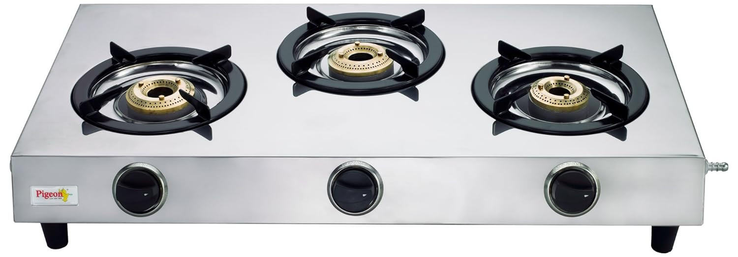 Pigeon by Stovekraft Stainless Steel 123 Open LPG Gas Stove 3 Burner Silver Manual Ignition