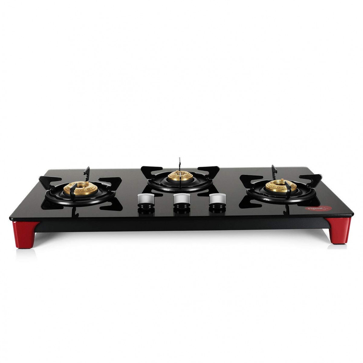 Pigeon Infinity Glass Stove Cooktop with Glass Top and Stainless Steel body 3 Burner Gas Stove Manual Ignition Black