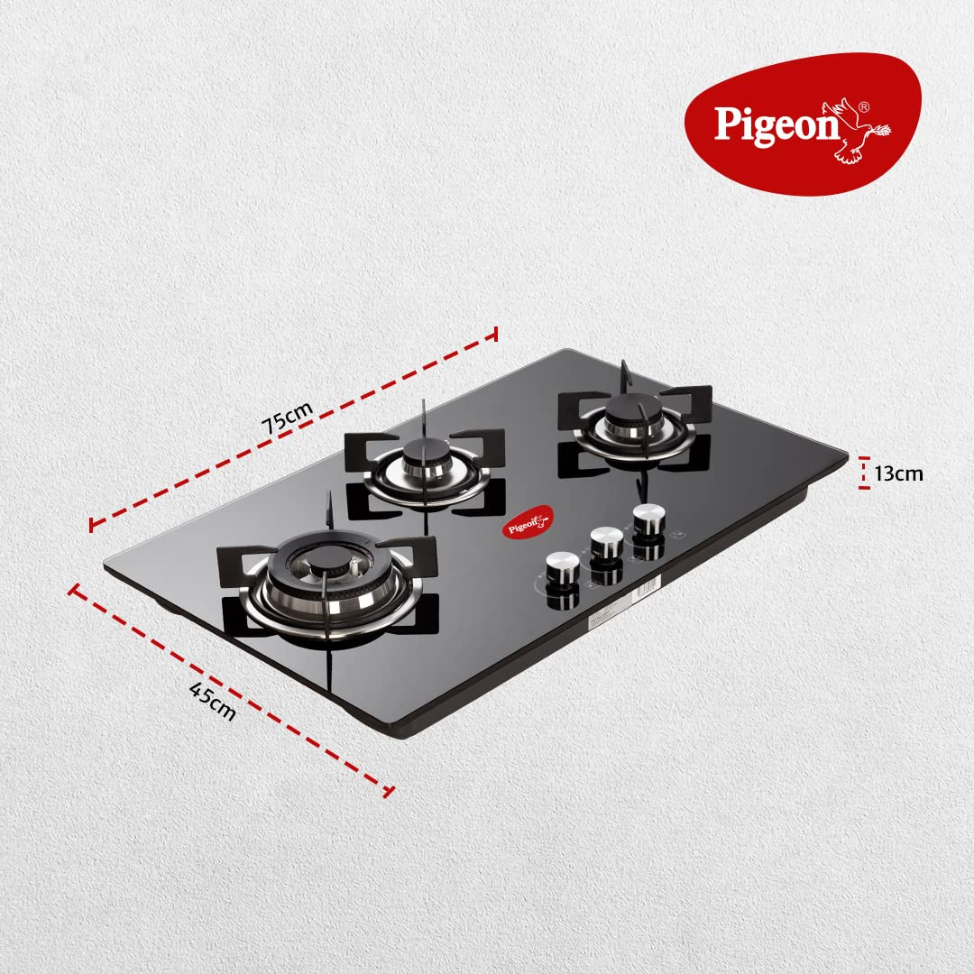 Pigeon Ornate Hob 3 Burner Multi Spark Integrated Auto Ignition With Brass Triple Ring Burners