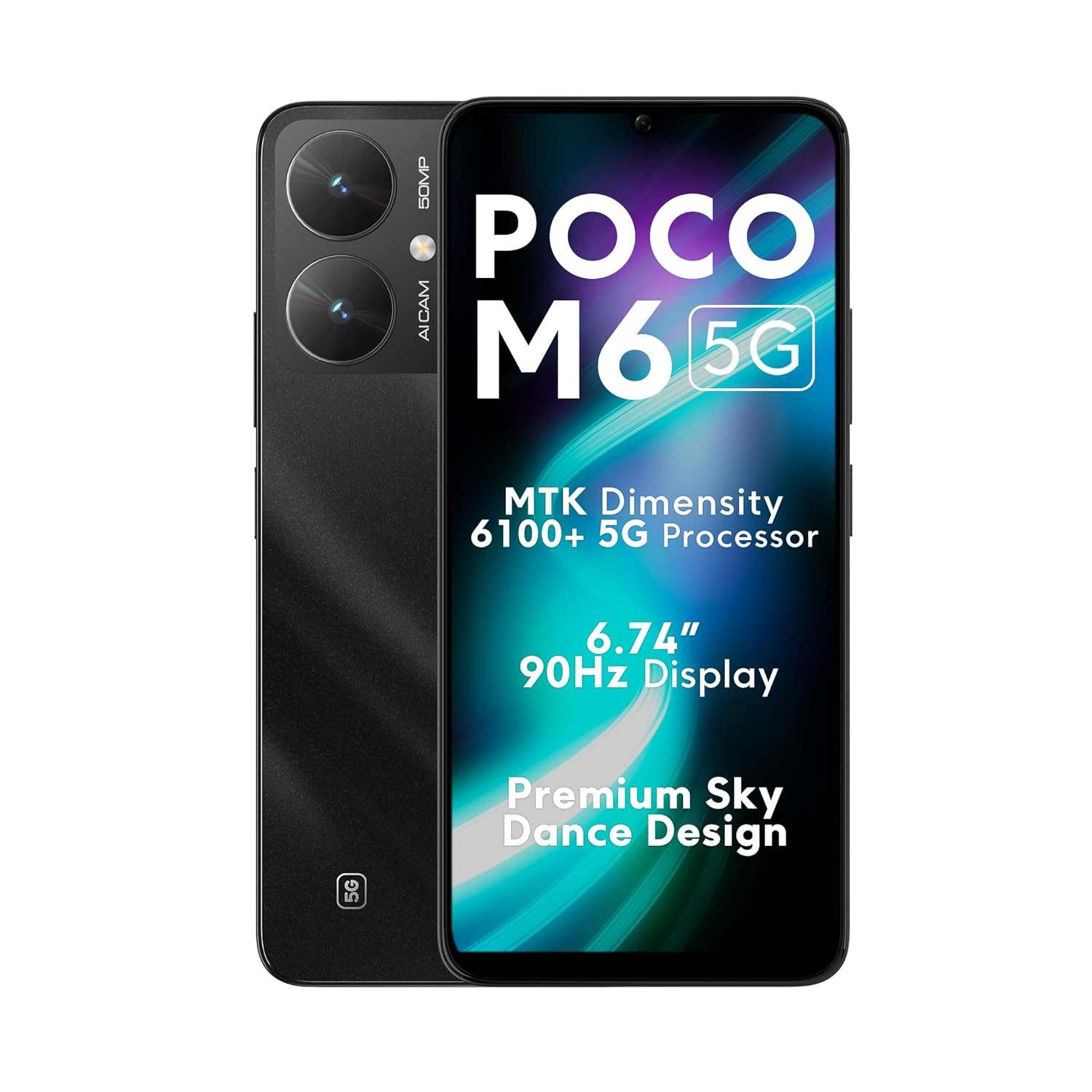 POCO M6 5G Galactic Black 4GB RAM 64GB Storage  MediaTek Dimensity 6100 5G Processor  5000 mAh Battery  18W Fast Charging  50 MP AI Dual-Camera System  Side Fingerprint Sensor