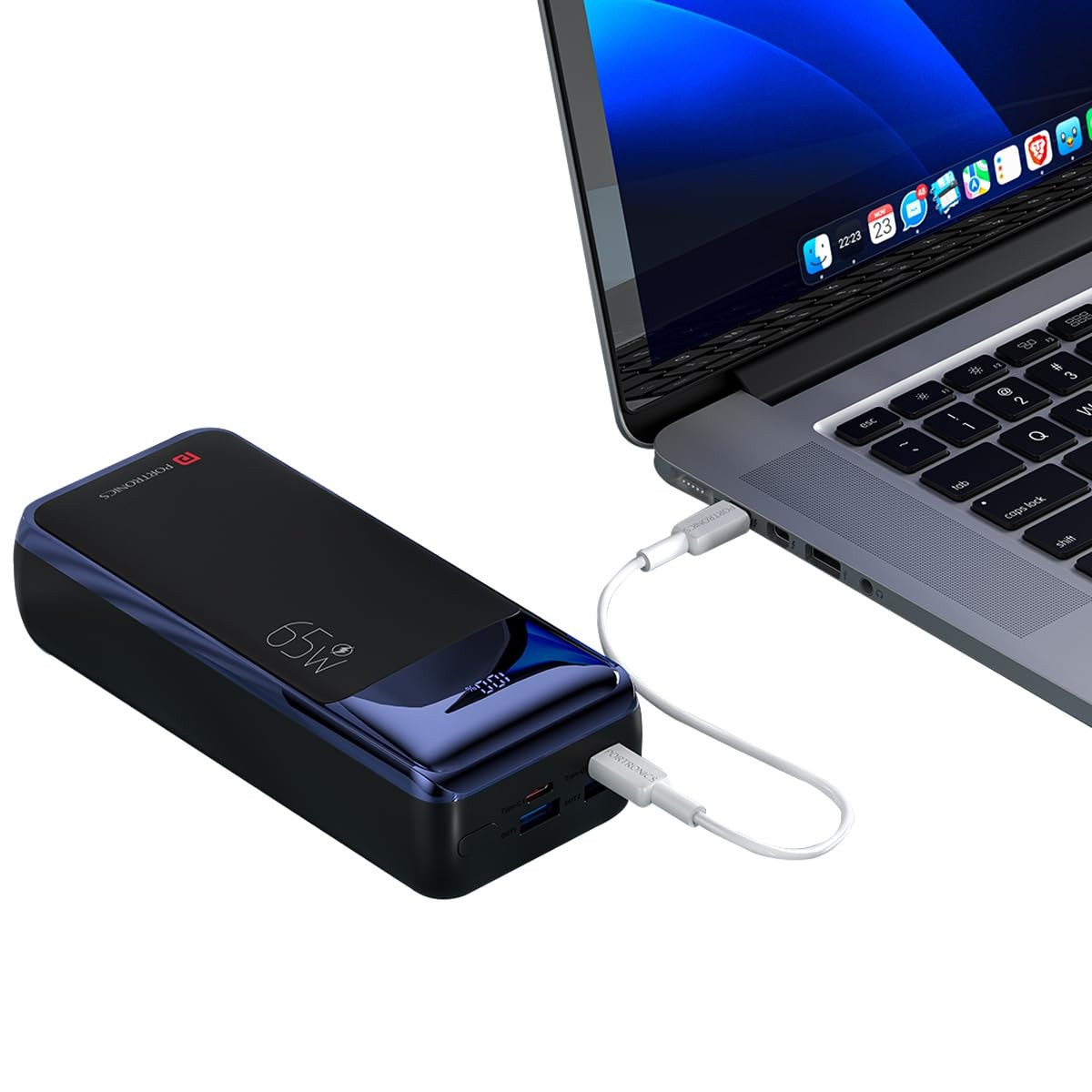 Portronics Ampbox 27K 65W 27000 mAh 4-in-1 Fast Charging Power Bank with 2 Type C PD Output Ports  2 Mach USB Output Ports Compatible with Laptop
