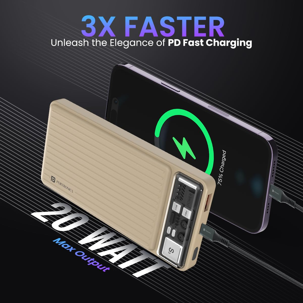 Portronics Luxcell 10K 10000 mAh Designer Power Bank with 225W Max Output