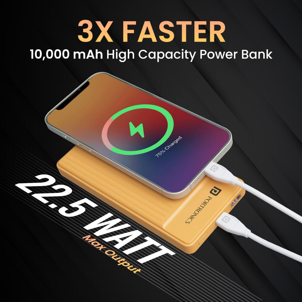 Portronics Luxcell B 10K 10000 mAh 225W Fast Charging Power Bank Ultra Slim Power Bank with Mach USB-A Output