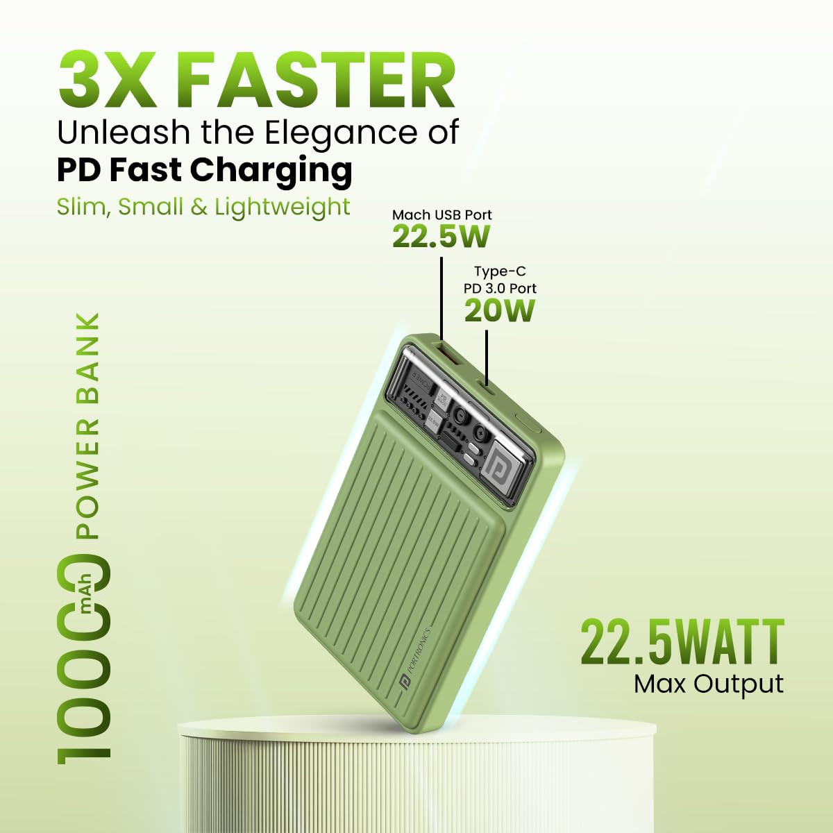 Portronics Luxcell Mini 10K Advanced 10000 mAh Smallest Power Bank with 225W Max Output