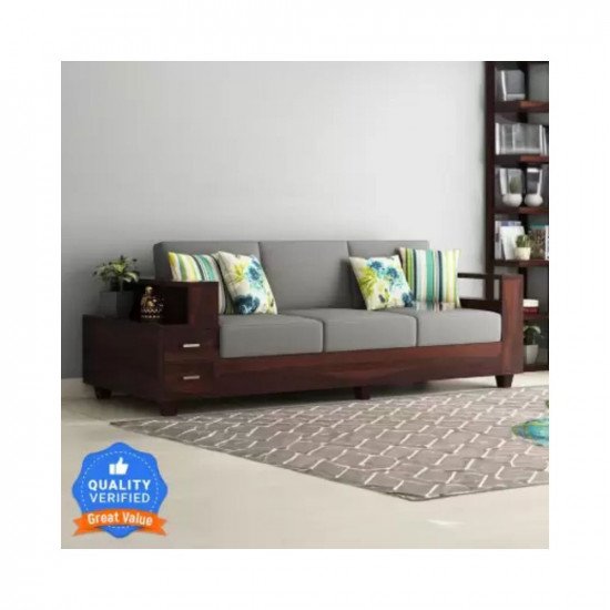 PPI Douceur Furnitures Solid Sheesham Wood 3 Seater Sofa With Storage For Living  Cafe  Office Fabric 3 Seater Sofa Finish Color - Warm Chestnut DIYDo-It-Yourself