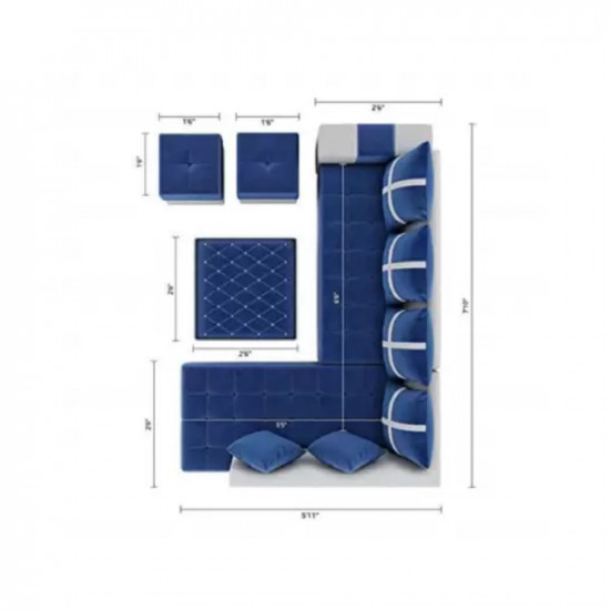 PPI lifestyle furniture SIGNATURE BLUE Leatherette 8 Seater Sofa Finish Color - WHITE DIYDo-It-Yourself