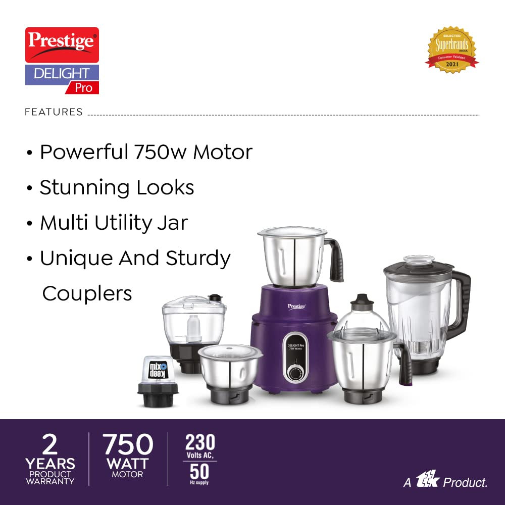 Prestige Delight Pro Mixer Grinder 750 W 6 Jars 1500 ml 1000 ml 1500 ml 450 ml Purple