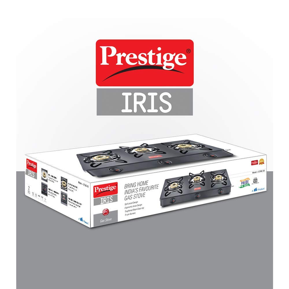 Prestige IRIS Toughened Glass-Top 2 Brass Burner LPG Gas Stove