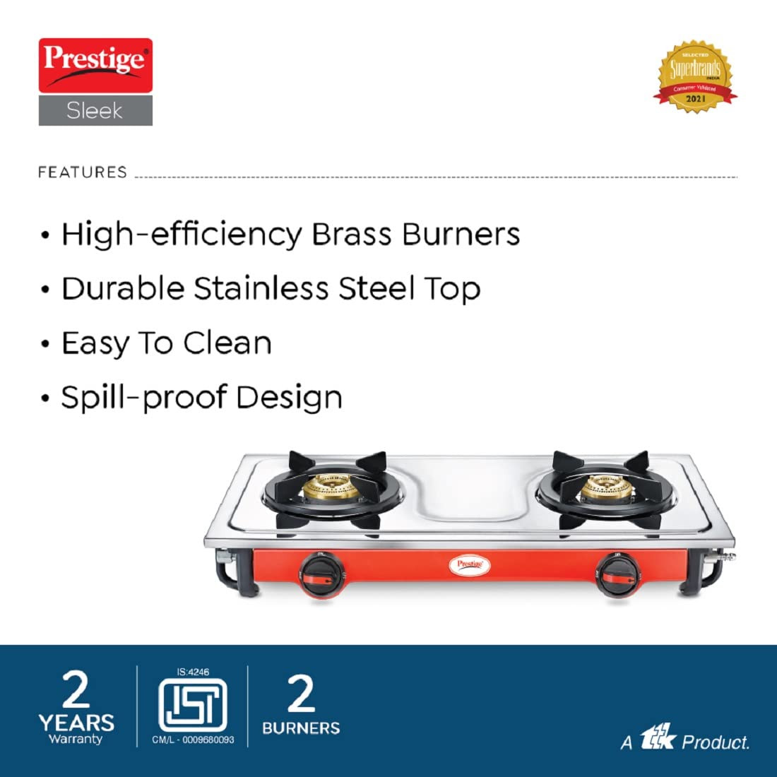 Prestige Sleek Stainless Steel LP Gas Stove 2 Burners Manual