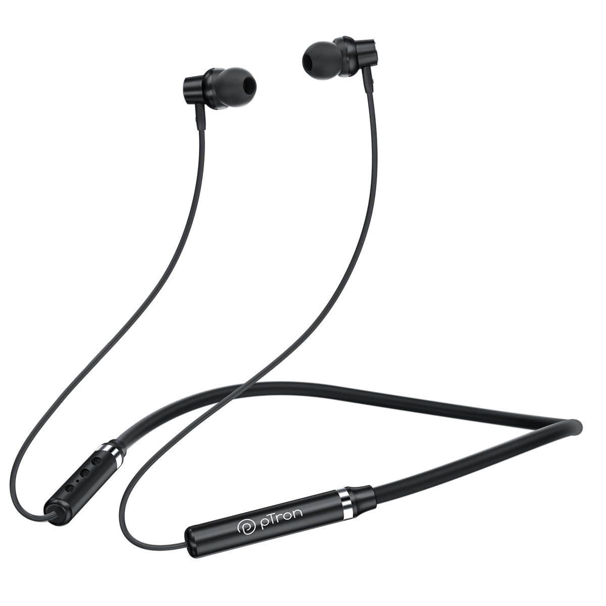 pTron InTunes Magic in-Ear Bluetooth 50 Wireless Headphones with Deep Bass 18H Playtime Clear Calls Dual Device Pairing Wireless Neckband Fast Type-C Charge Voice Assistant  IPX4 Jet Black