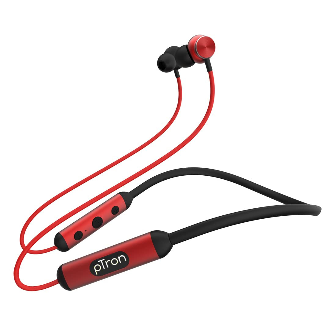 pTron InTunes Ultima In-Ear Wireless Earphones with Mic 18 Hrs Music with Mega Bass Bluetooth 50 Neckband Lightweight Voice Assistant Type-C Fast Charging IPX4 Water Resistant Jet Black  Red