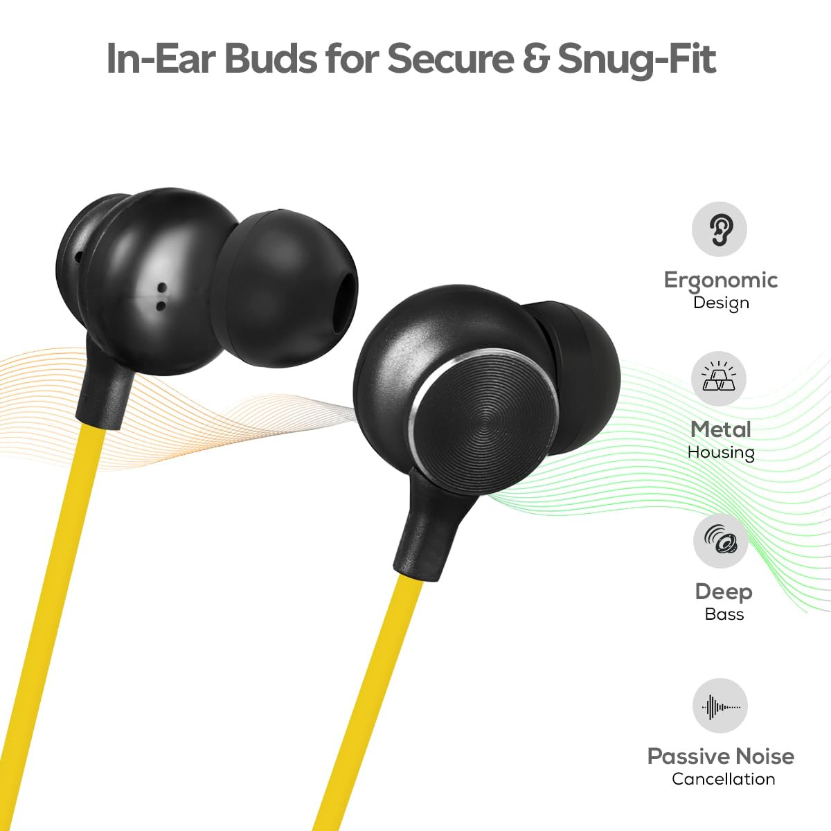 pTron Tangent Duo Bluetooth 52 Wireless in-Ear Headphones 13mm Driver Deep Bass HD Calls Fast Charging Type-C Wireless Neckband Dual Pairing Voice Assistant IPX4 Water Resistant YellowBlack