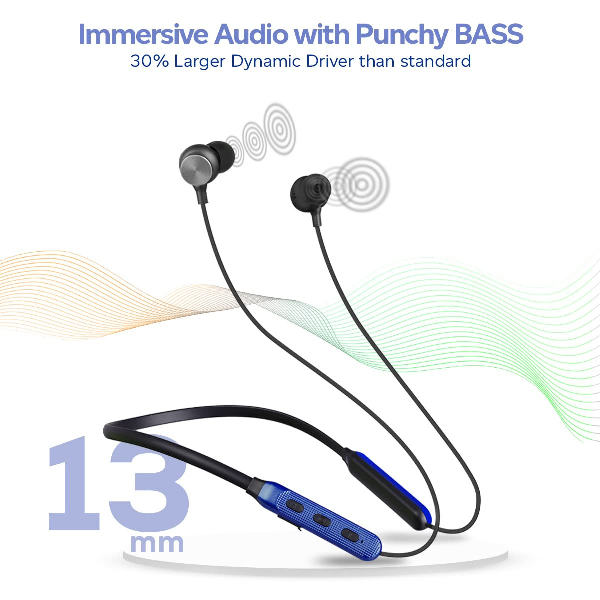 pTron Tangent Duo Bluetooth 52 Wireless in Ear Headphones 13mm Driver Deep Bass HD Calls Fast Charging Type-C Neckband Dual Pairing Voice Assistant  IPX4 Water Resistant BlackBlue