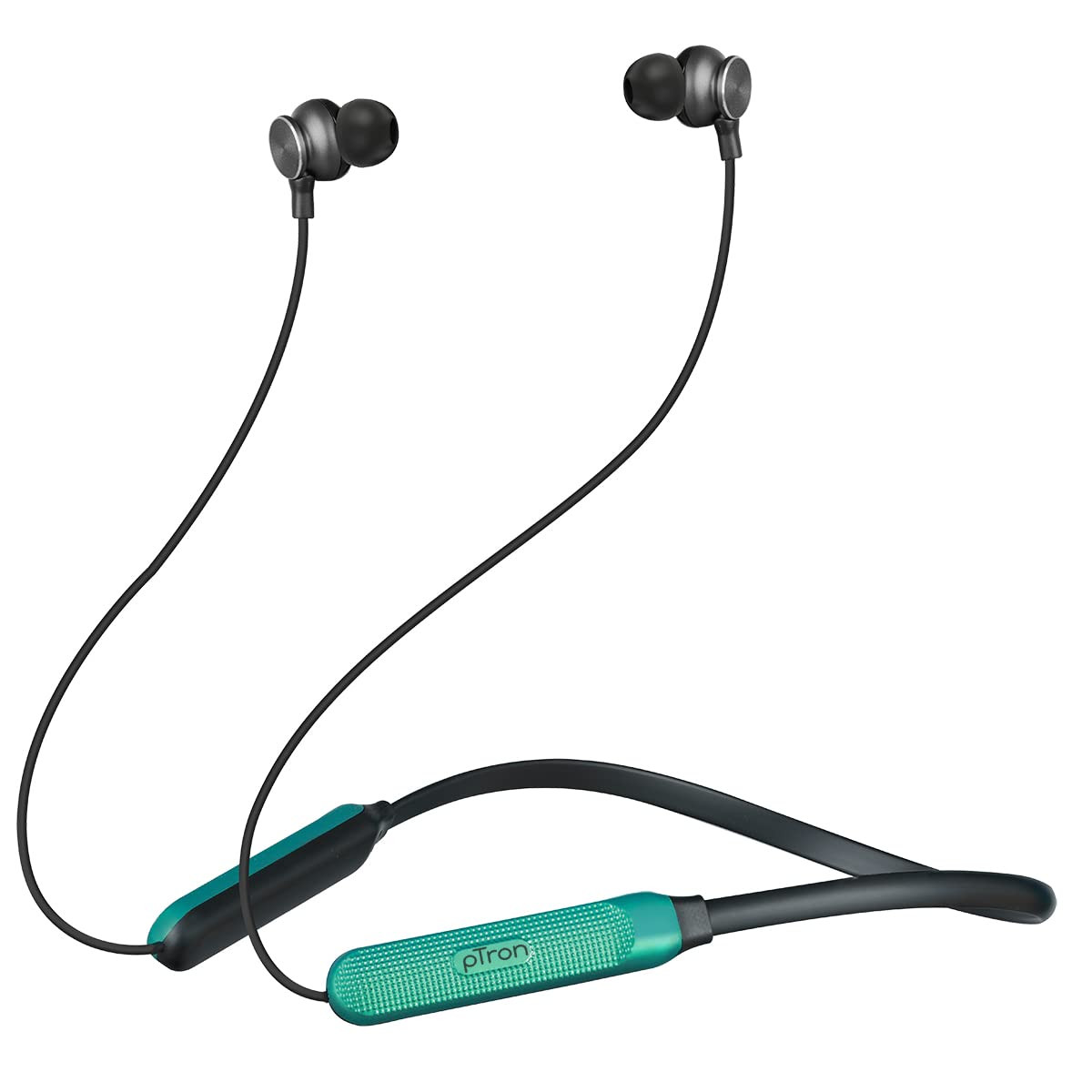 pTron Tangent Duo Bluetooth 52 Wireless in Ear Headphones 13mm Driver Deep Bass HD Calls Fast Charging Type-C Neckband Dual Pairing Voice Assistant  IPX4 Water Resistant BlackGreen