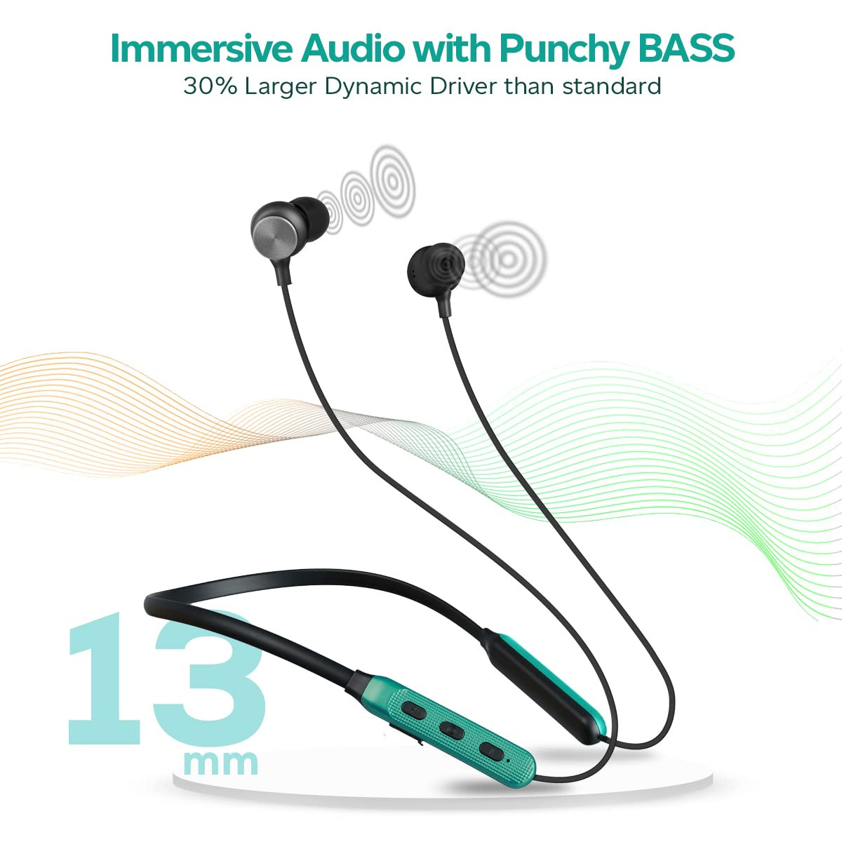 pTron Tangent Duo Bluetooth 52 Wireless in Ear Headphones 13mm Driver Deep Bass HD Calls Fast Charging Type-C Neckband Dual Pairing Voice Assistant  IPX4 Water Resistant BlackGreen