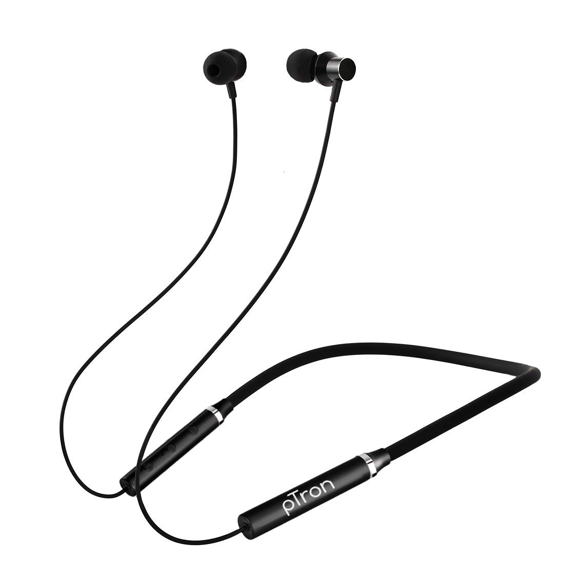 pTron Tangentbeat in-Ear Bluetooth 50 Wireless Headphones with Mic Deep Bass 10mm Drivers Clear Calls Dual Pairing Fast Charging Magnetic Buds Voice Assistant  IPX4 Wireless Neckband Black