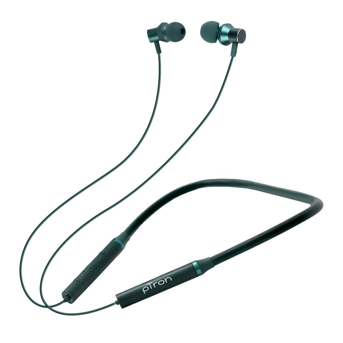 pTron Tangentbeat in-Ear Bluetooth Wireless Headphones with Mic Punchy Bass 10mm Drivers Clear Calls Dual Pairing Fast Charging Magnetic Buds Voice Assist  IPX4 Wireless Neckband Dark Green