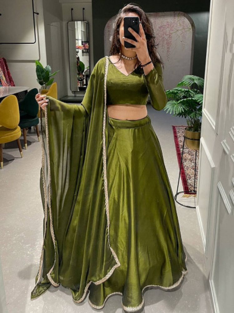 Green Lehenga Choli for Women or Girls, Georgette Ready to Wear Crop Top -  Etsy