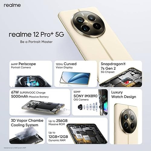 realme 12 Pro 5G Navigator Beige 8GB RAM 256GB Storage  67 120Hz Curved AMOLED Display  64MP Periscope  50MP Sony IMX 890 OIS Camera  8MP  32MP Selfie Camera  67W Super VOOC Charge