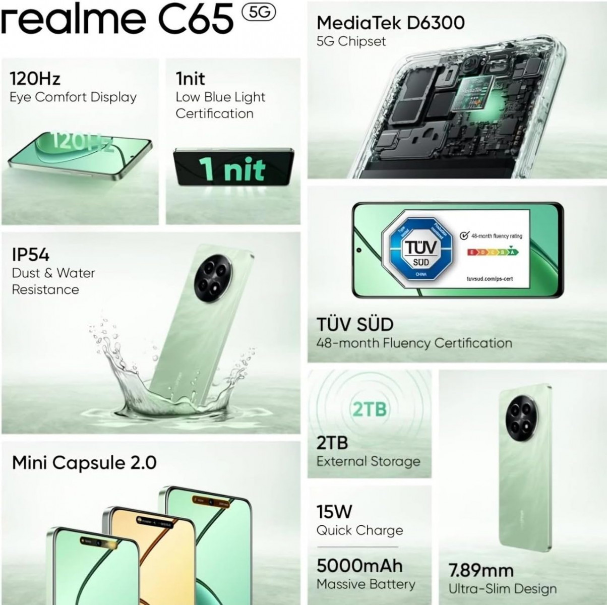 realme C65 5G Feather Green 128 GB 6 GB RAM
