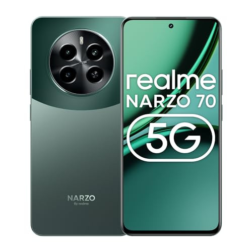 realme NARZO 70 5G Forest Green8GB RAM 128GB Storage  Dimensity 7050 5G Chipset  120Hz AMOLED Display  50MP Primary Camera  45W Charger in The Box