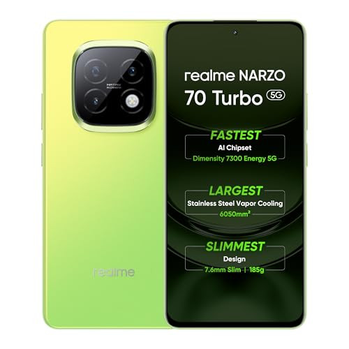 realme NARZO 70 Turbo 5G Turbo Green 8GB RAM128GB Storage  Segments Fastest Dimensity 7300 Energy 5G Chipset  Motorsports Inspired Design