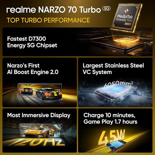 realme NARZO 70 Turbo 5G Turbo Green 8GB RAM128GB Storage  Segments Fastest Dimensity 7300 Energy 5G Chipset  Motorsports Inspired Design