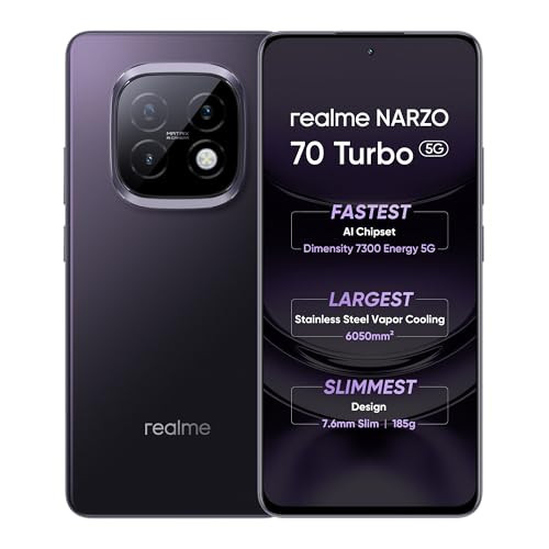 realme NARZO 70 Turbo 5G Turbo Purple12GB RAM 256GB Storage  Segments Fastest Dimensity 7300 Energy 5G Chipset  Motorsports Inspired Design