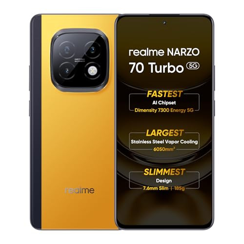 realme NARZO 70 Turbo 5G Turbo Yellow 8GB RAM 128GB Storage  Segments Fastest Dimensity 7300 Energy 5G Chipset  Motorsports Inspired Design