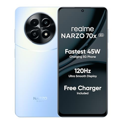 realme NARZO 70x 5G Ice Blue 6GB RAM128GB Storage120Hz Ultra Smooth DisplayDimensity 6100 6nm 5G50MP AI Camera45W Charger in The Box