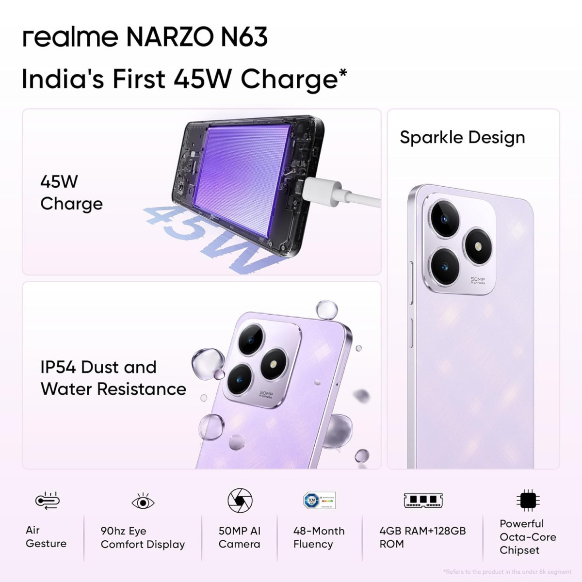 realme NARZO N63 Twilight Purple4GB RAM128GB Storage 45W Fast Charge  5000mAh Durable Battery  774mm Ultra Slim  50MP AI Camera  AI Boost
