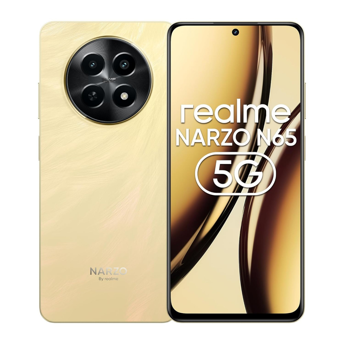 realme NARZO N65 5G Amber Gold 4GB RAM 128GB Storage India039s 1st D6300 5G Chipset  Ultra Slim Design  120Hz Eye Comfort Display  50MP AI Camera Charger in The Box