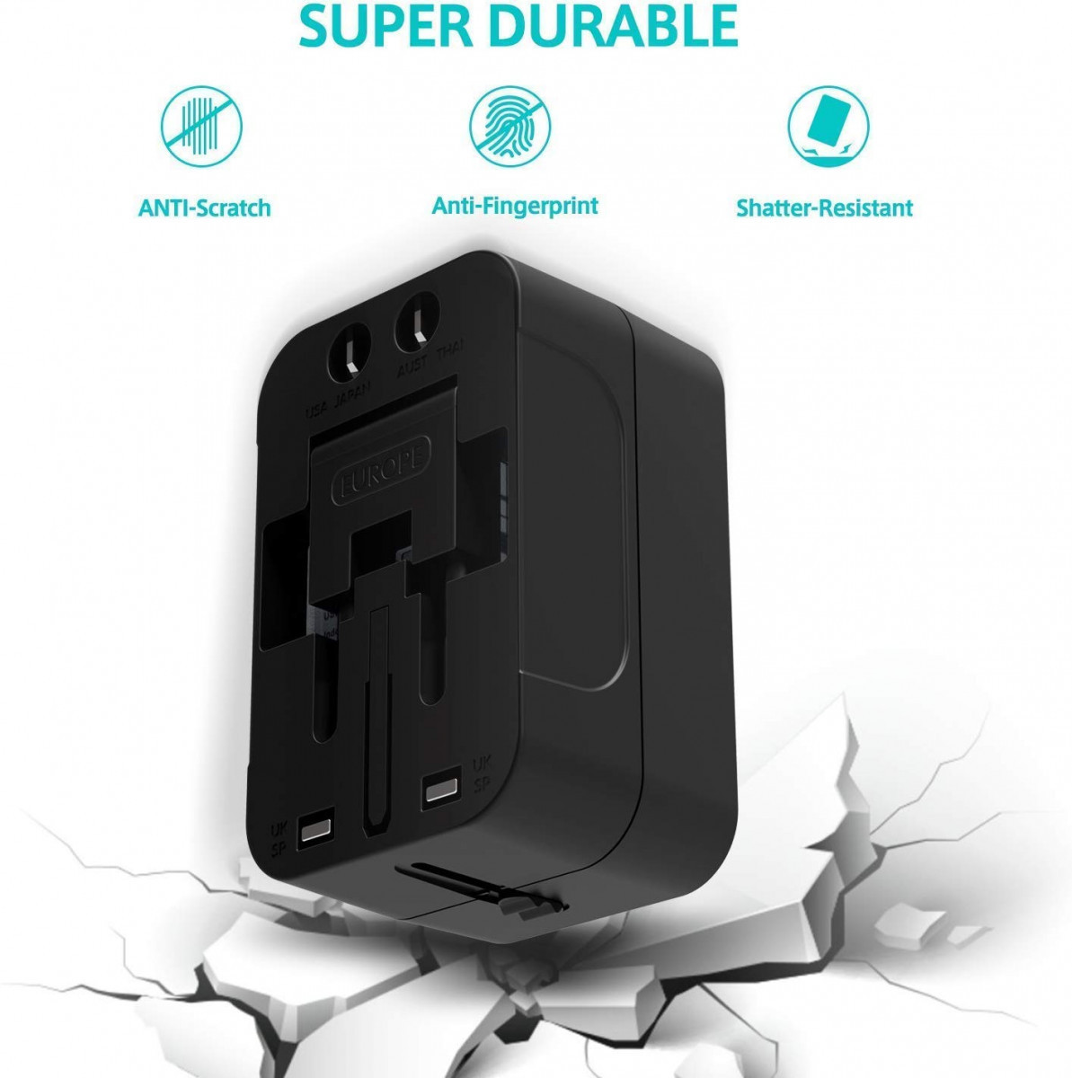 rts Universal Travel Adapter International All in One Worldwide Travel Adapter and Wall Charger with USB Ports with Multi Type Power Outlet USB 21A100-250 Voltage Travel Charger Black