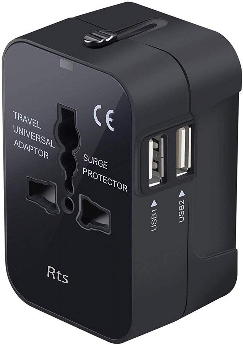 rts Universal Travel Adapter International All in One Worldwide Travel Adapter and Wall Charger with USB Ports with Multi Type Power Outlet USB 21A100-250 Voltage Travel Charger Black