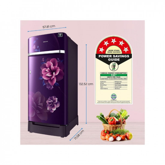 Samsung 189 L 5 Star Digital Inverter Direct-Cool Single Door Refrigerator RR21C2H25CRHL Red Camellia Purple Base Stand Drawer 2023 ModelRomiv