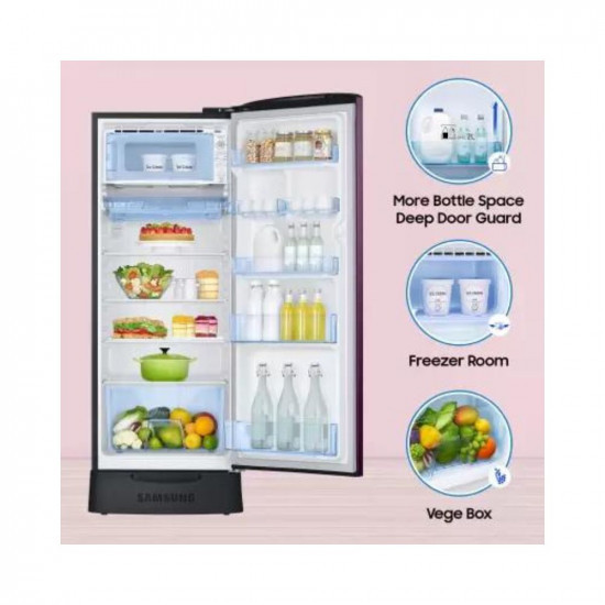 SAMSUNG 223 L Direct Cool Single Door 3 Star Refrigerator with Base Drawer with Digital Inverter Camellia Purple RR24C2Z23CRNL