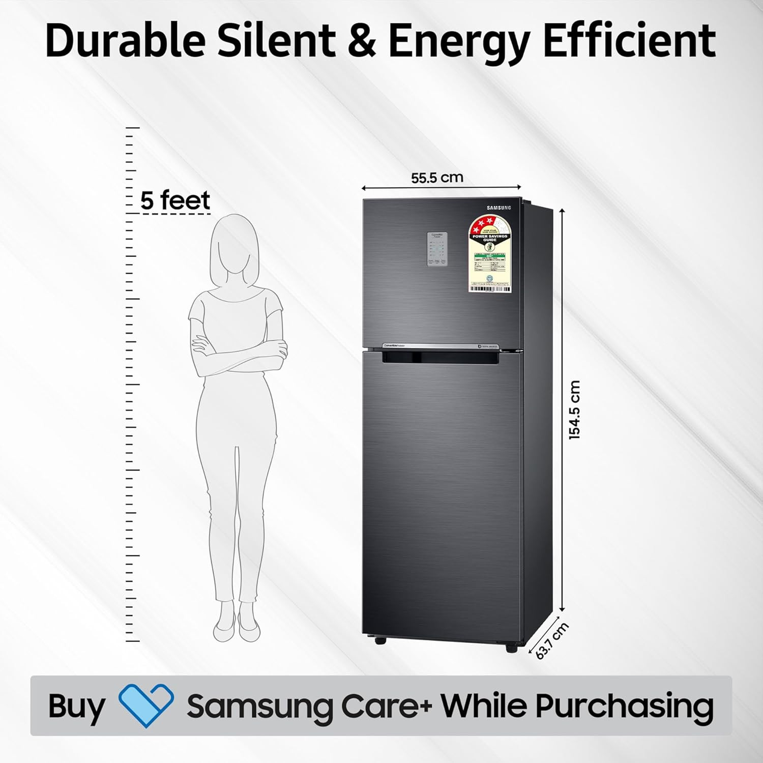 Samsung 236 L 3 Star Convertible Digital Inverter with Display Frost Free Double Door Refrigerator RT28C3733B1HL Black Matt 2024 Model