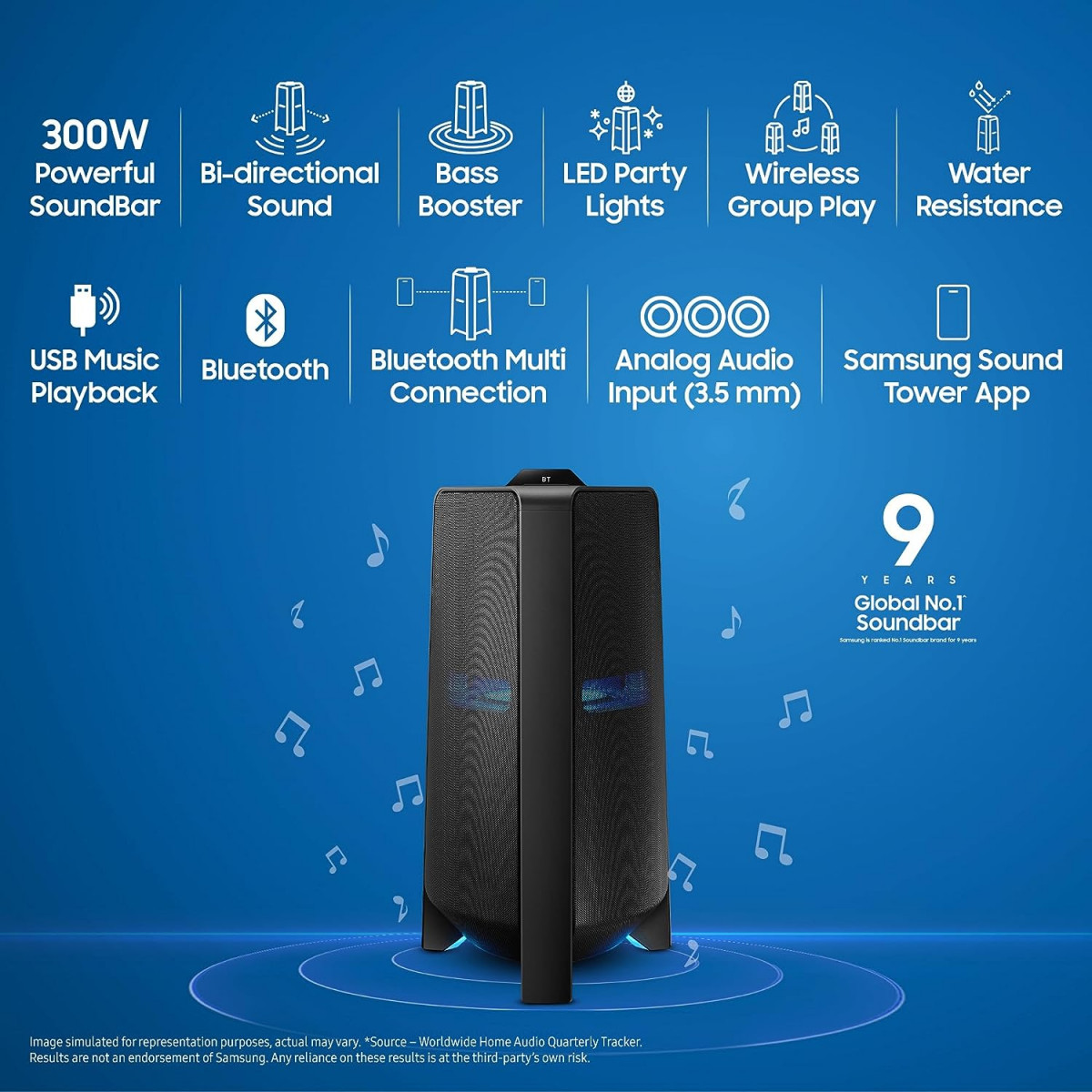 Samsung 300 W MX-T40XL Sound Tower Bluetooth USB 51 Channel Tower Giga Party Audio Black