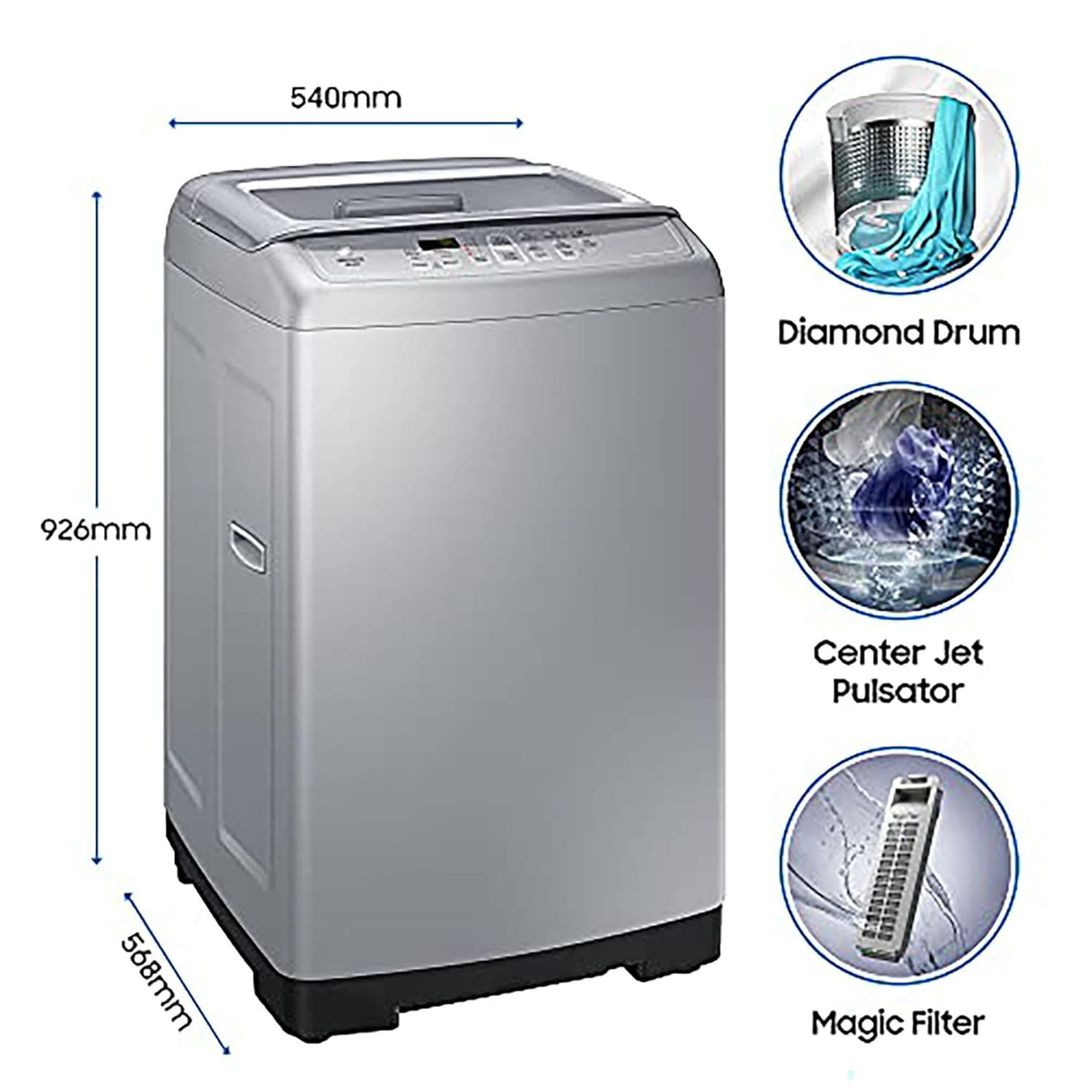 Samsung 7 kg 3 star Fully-Automatic Top Load Washing Machine WA70A4002GSTL Imperial Silver