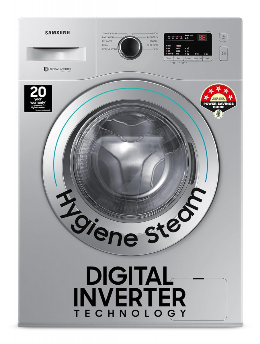 Samsung 7 kg 5 star Hygiene Steam with Inbuilt Heater Digital Inverter Fully-Automatic Front Load Washing Machine WW70R20GLSSTL DA SILVER