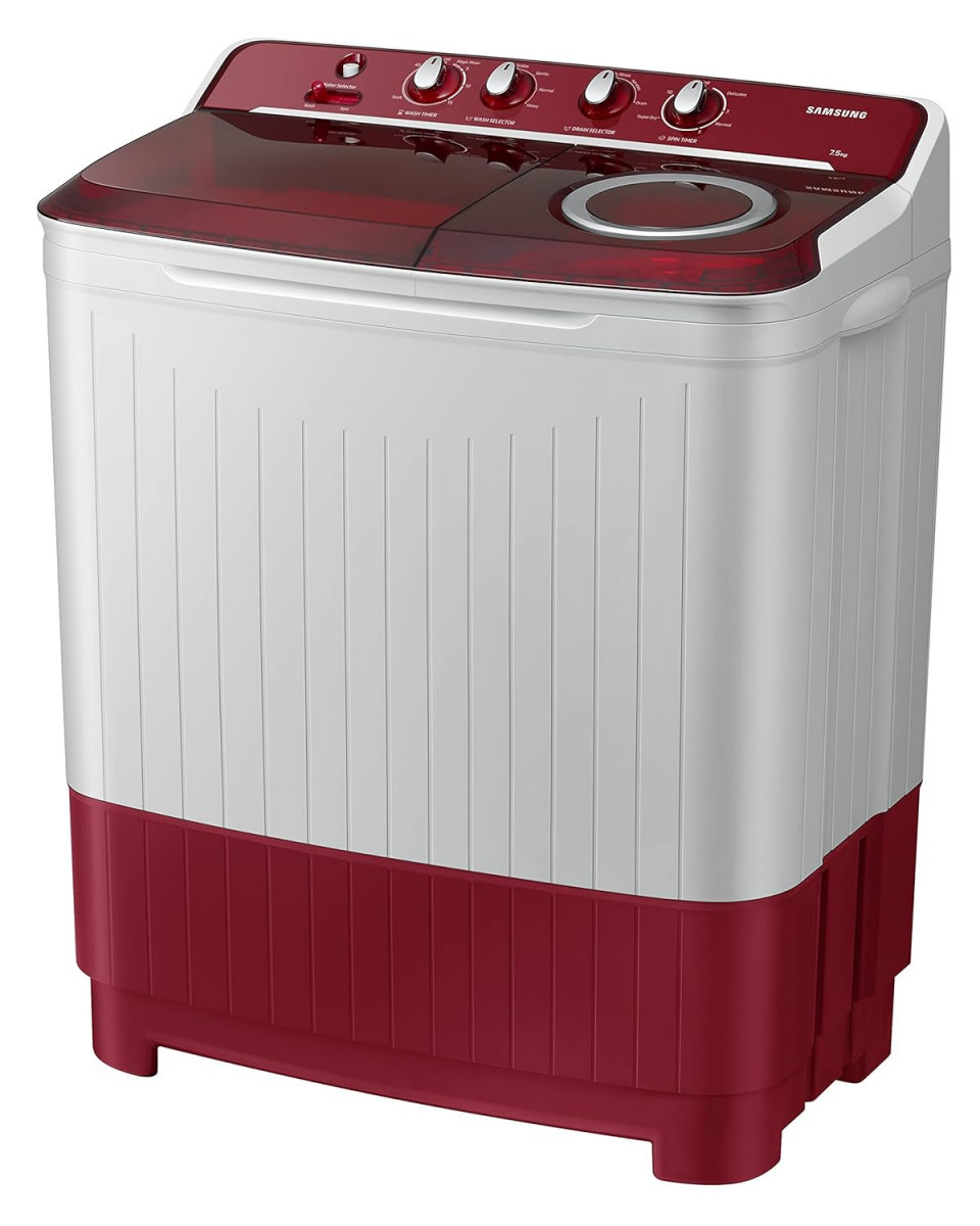 Samsung 75 Kg Inverter 5 Star Top Load Washing Machine WT75B3200RRTL Light Grey  Red Base Air turbo drying