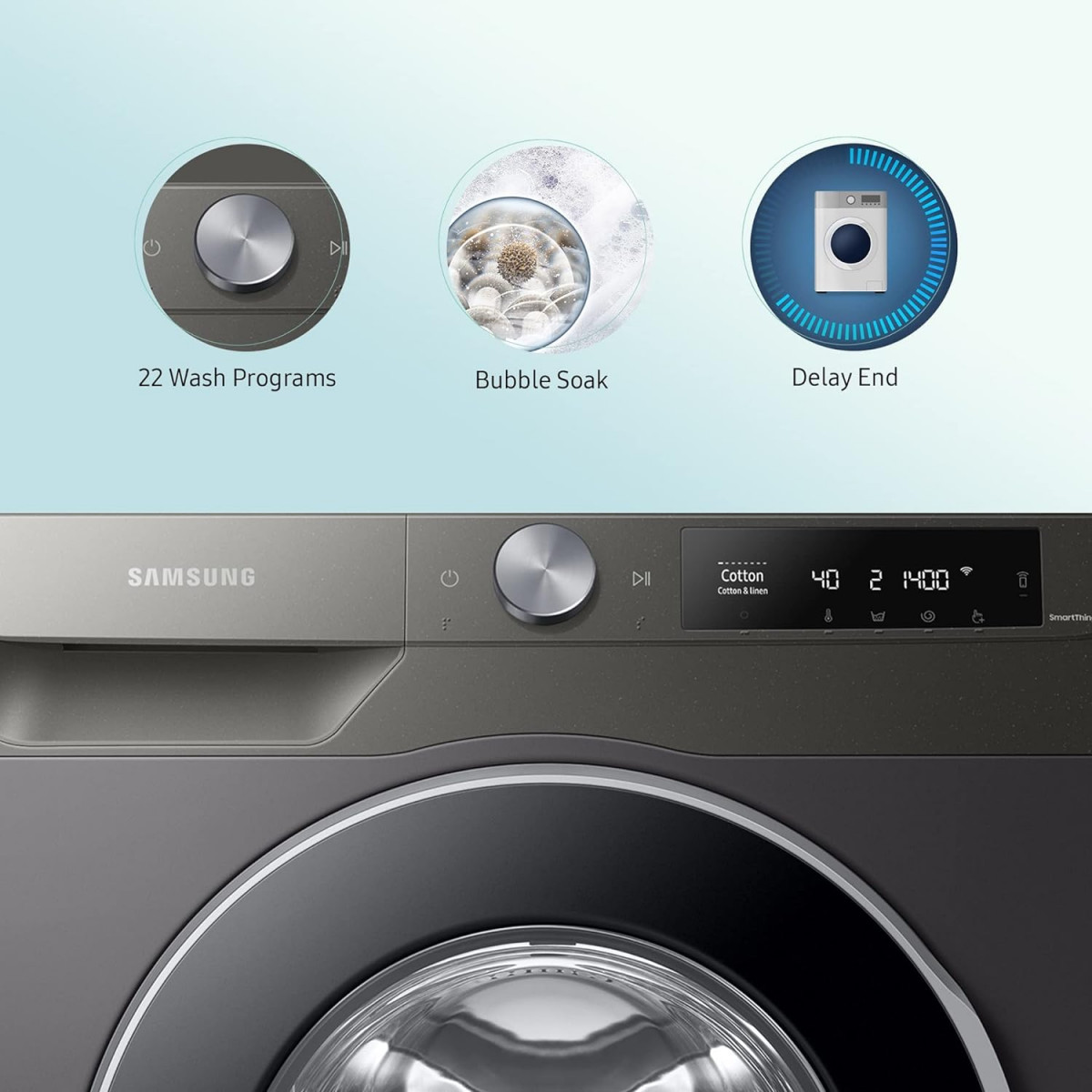 Samsung 9 kg 5 Star Eco Bubble Technology with Super Speed AI Control  Wi-Fi Digital Inverter Motor Fully-Automatic Front Load Washing Machine Appliance WW90T604DLN1TL Hygiene Steam Inox