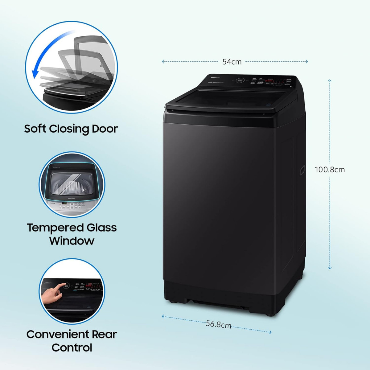 Samsung 9 Kg 5 Star Eco Bubble Technology With Super Speed Wi-Fi Digital Inverter Motor Dual Storm Fully-Automatic Top Load Washing Machine WA90BG4546BVTL Black Caviar