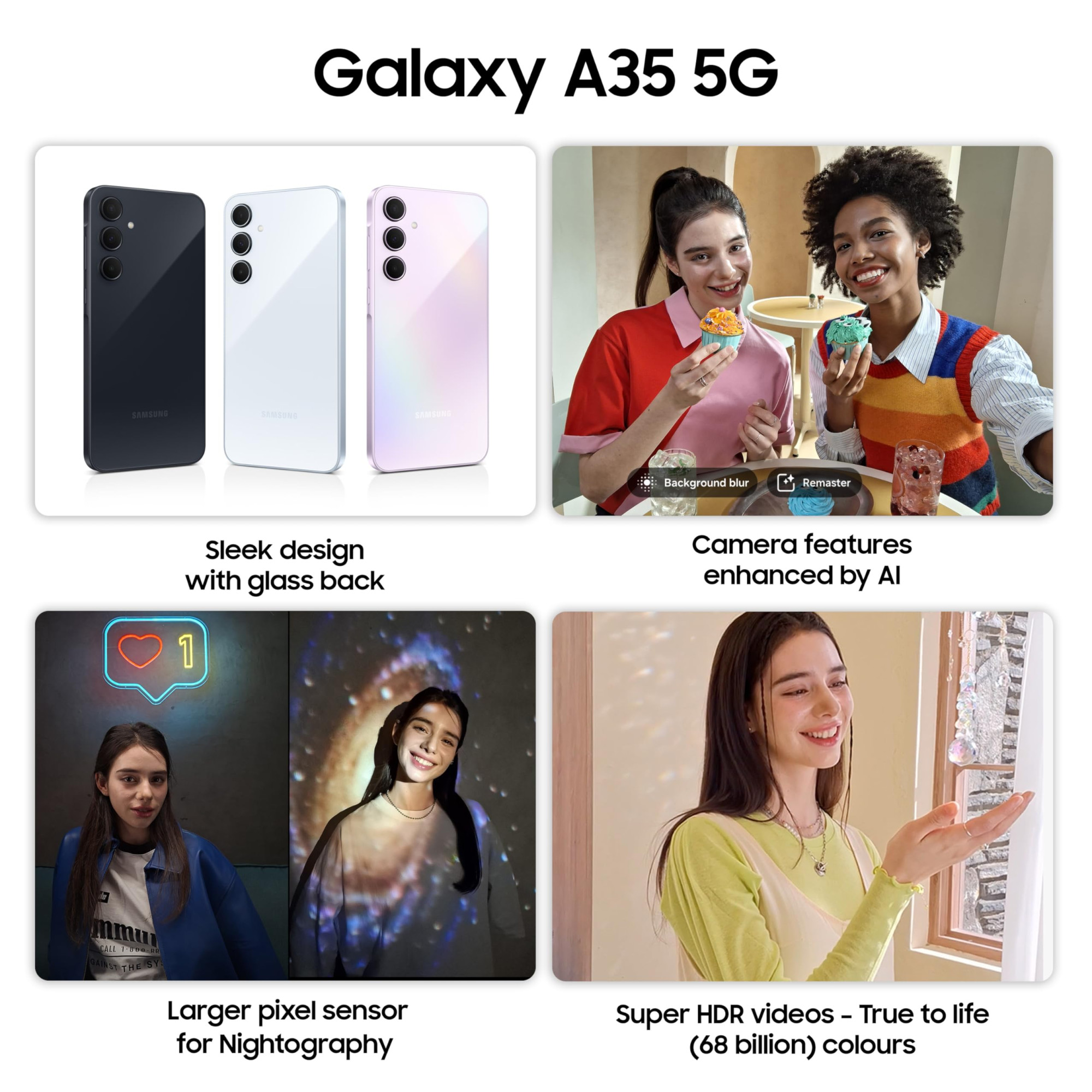 Samsung Galaxy A35 5G Awesome Iceblue 8GB RAM 128GB Storage  Premium Glass Back  50 MP Main Camera OIS  Nightography  IP67  Corning Gorilla Glass Victus  sAMOLED with Vision Booster