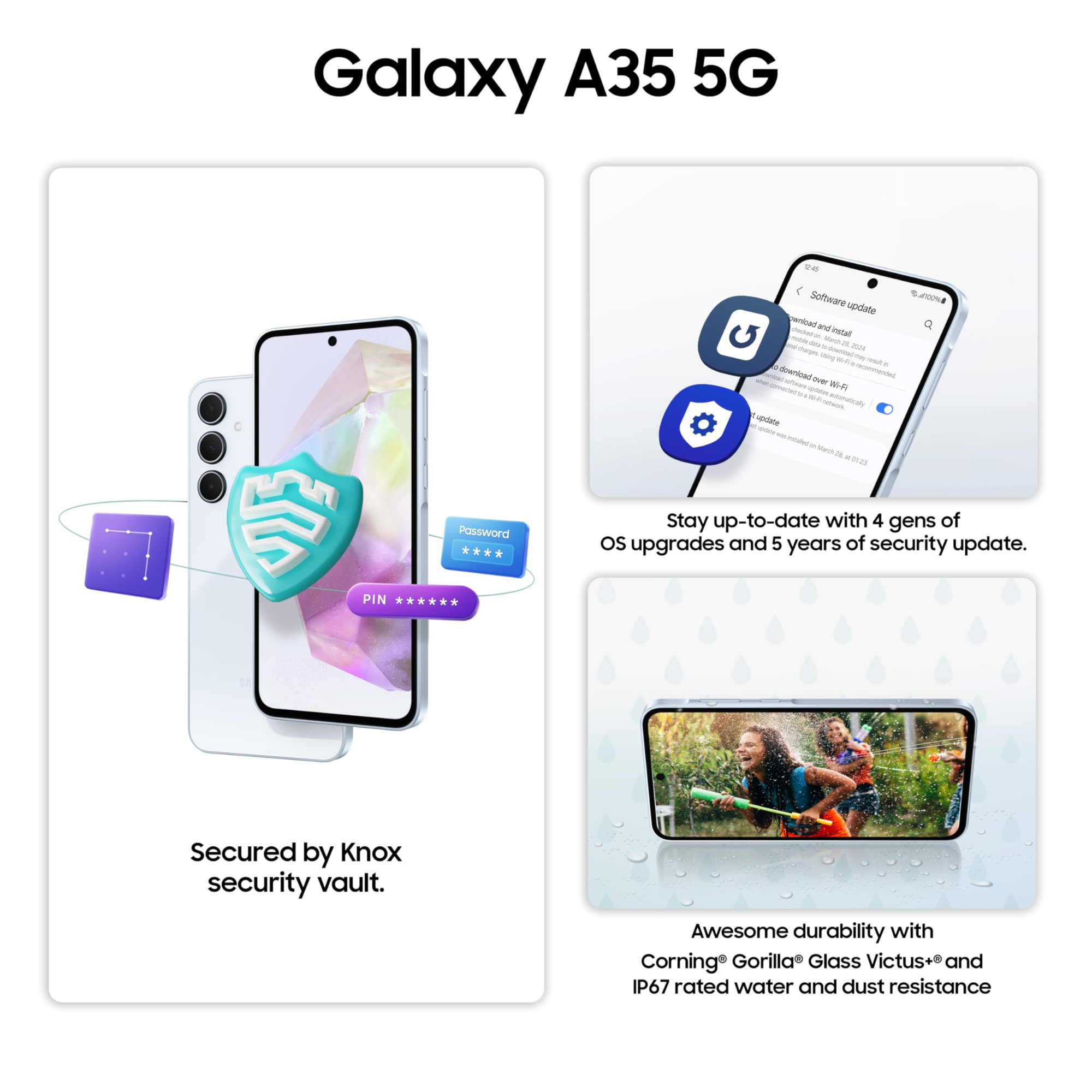 Samsung Galaxy A35 5G Awesome Iceblue 8GB RAM 128GB Storage  Premium Glass Back  50 MP Main Camera OIS  Nightography  IP67  Corning Gorilla Glass Victus  sAMOLED with Vision Booster