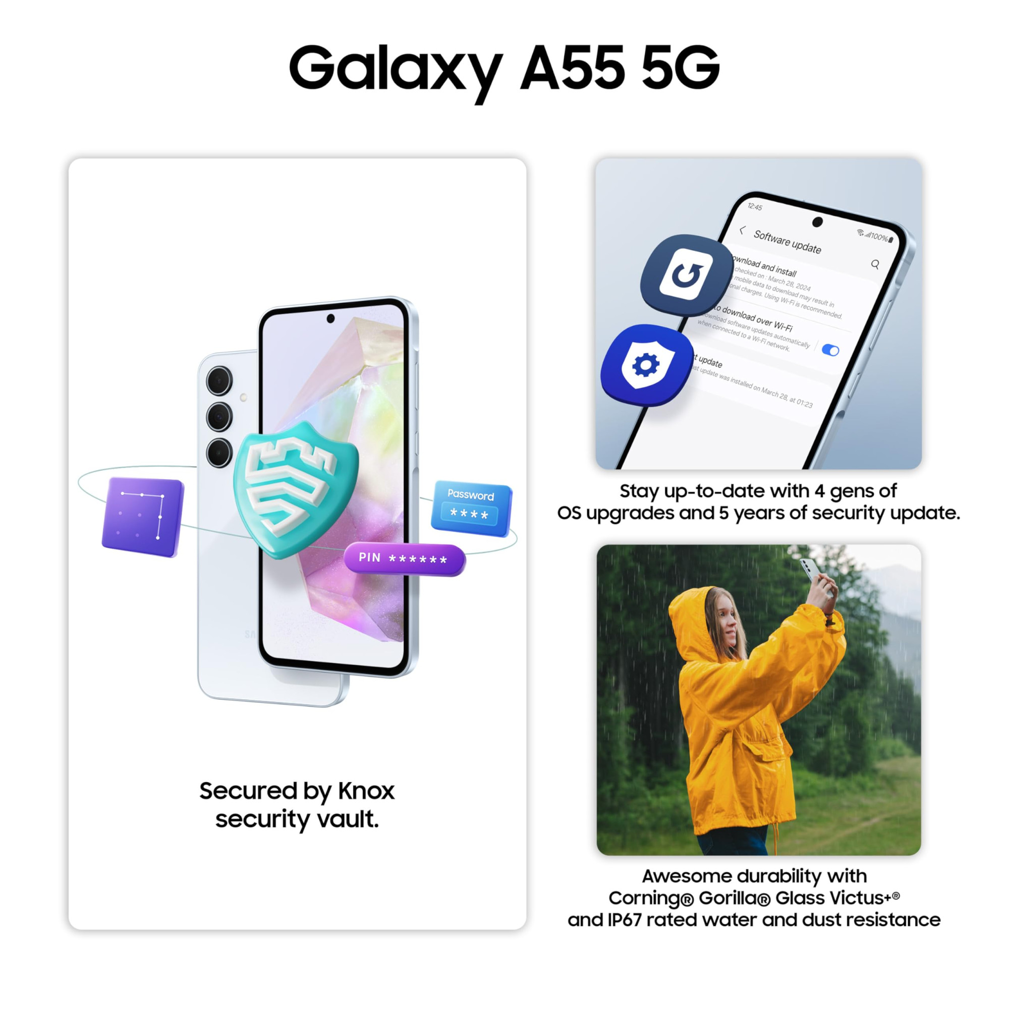 Samsung Galaxy A55 5G Awesome Navy 8GB RAM 256GB Storage  Metal Frame  50 MP Main Camera OIS  Nightography  IP67  Corning Gorilla Glass Victus  sAMOLED with Vision Booster